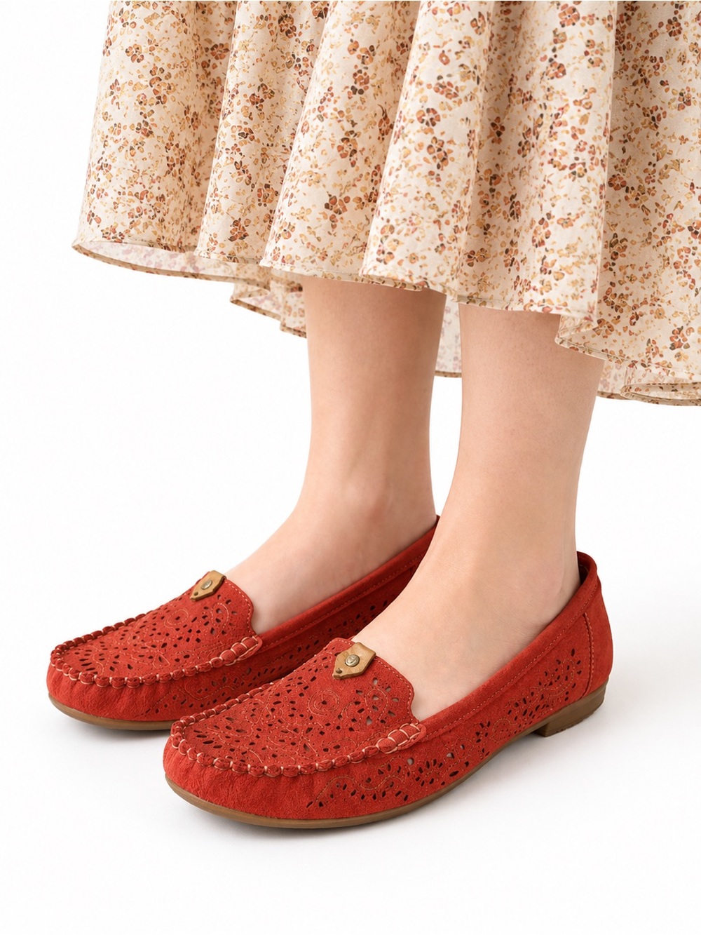 Size‎ 8 (EU 39) Rieker Women’s Burnt Orange Leather Cutout Loafer Flats